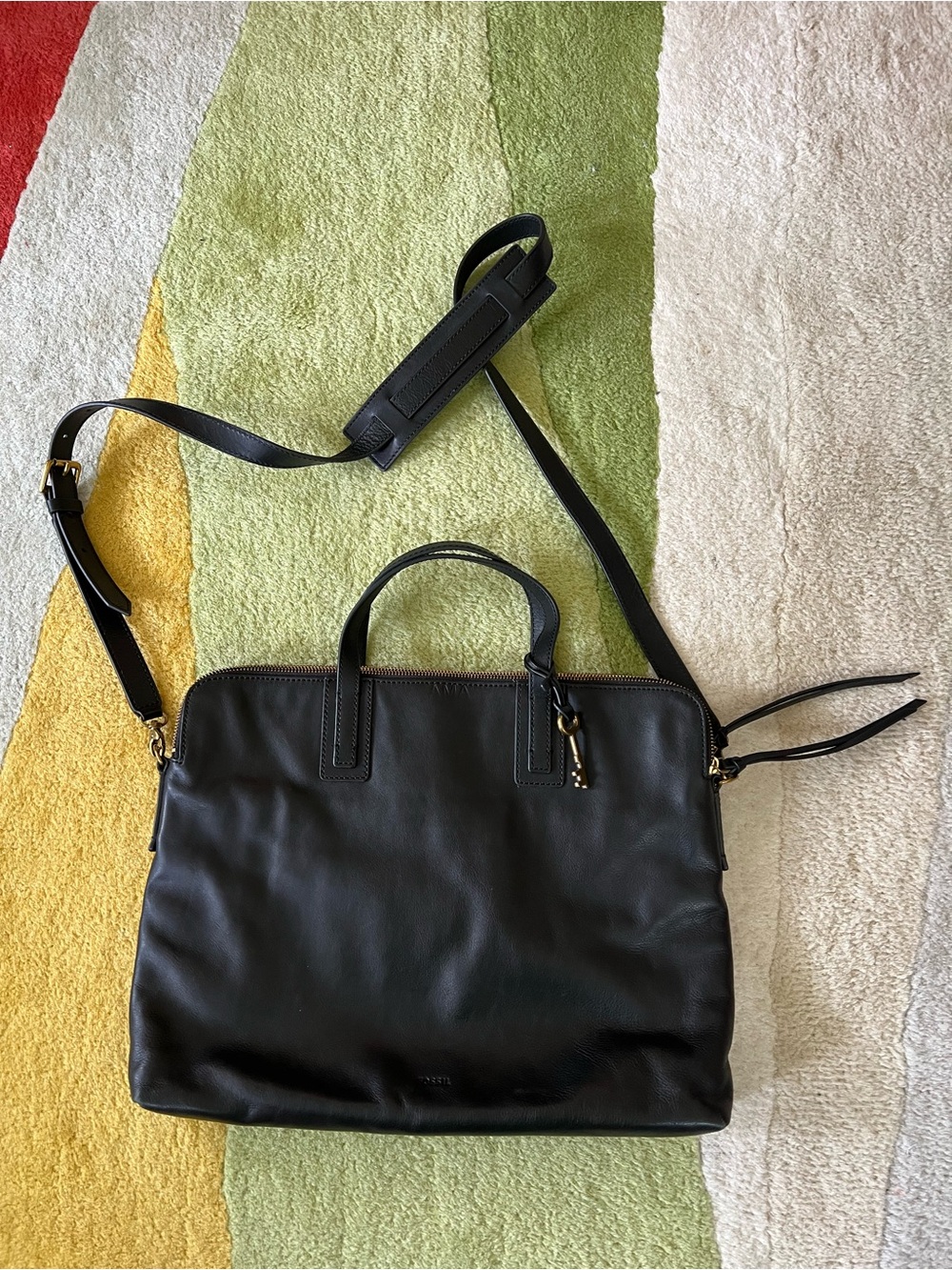 FOSSIL Women’s Black Genuine Leather Emma Laptop Satchel
